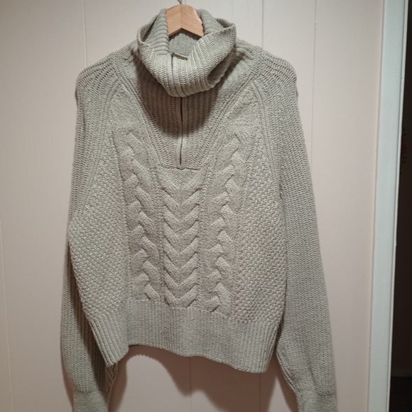 And Now This Oatmeal Chunky Cowl Zip Neck Sweater (OX) - Picture 1 of 9